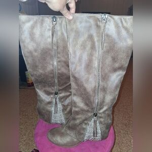Not Rated Sassy Classy Lace Detail Heel Knee High Boots Size 11